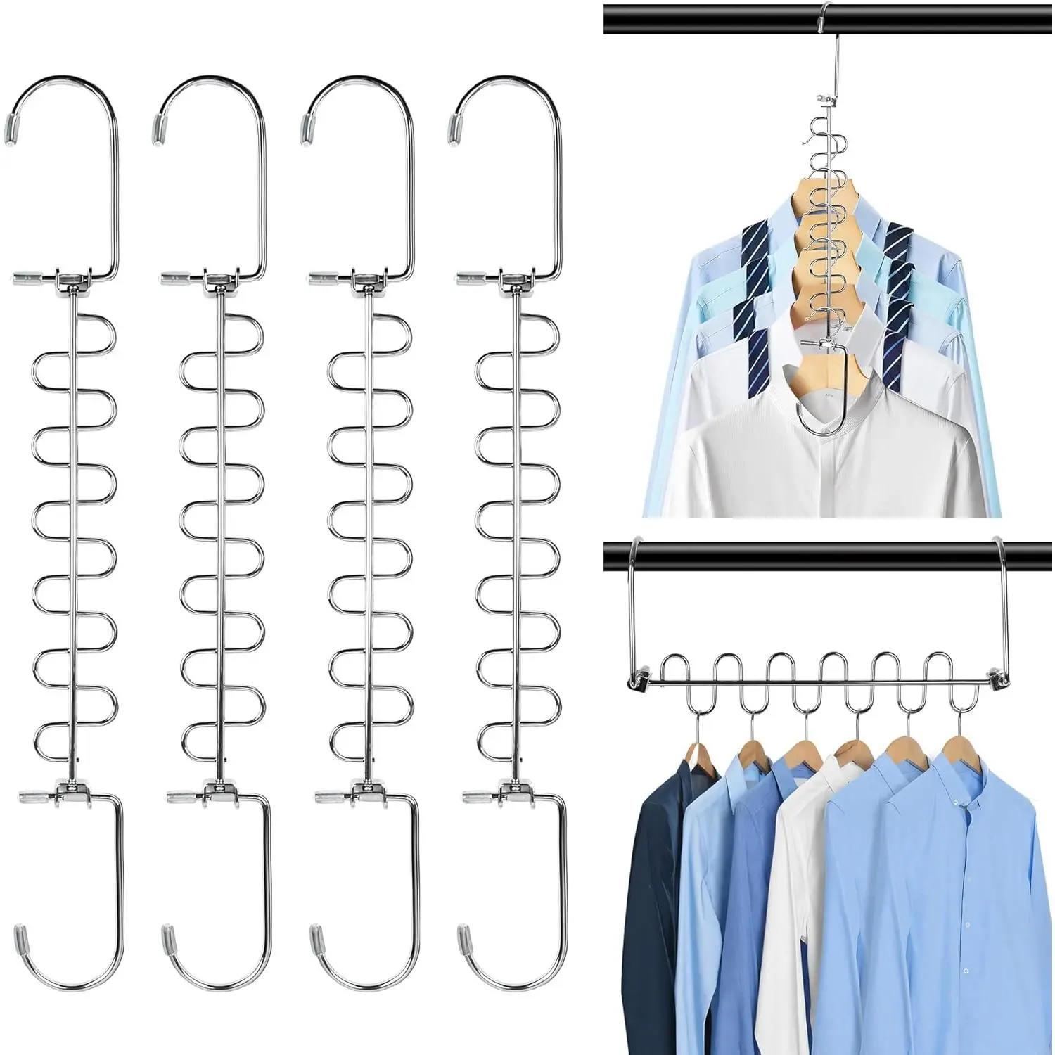 4 Pack Metal Space Saving Hangers, Stainless Steel Hangers Space Saving for Clothes, Magic Cascading Space Saving Closet Clothing Hanger Organizer Space Saver, College Dorm Essentials