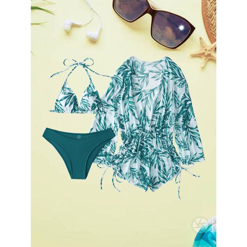 Women's Sexy Loose Mesh Three-Piece Bikini Split Swimsuit shoulder