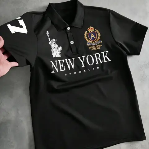 Men's Polo Shirt, Summer Polo Shirts, Street Style, Casual, Daily Wear, All Seasons, Breathable Cotton, Print, Loose Fit, Sporty Short Sleeve, Punk Style, Menswear