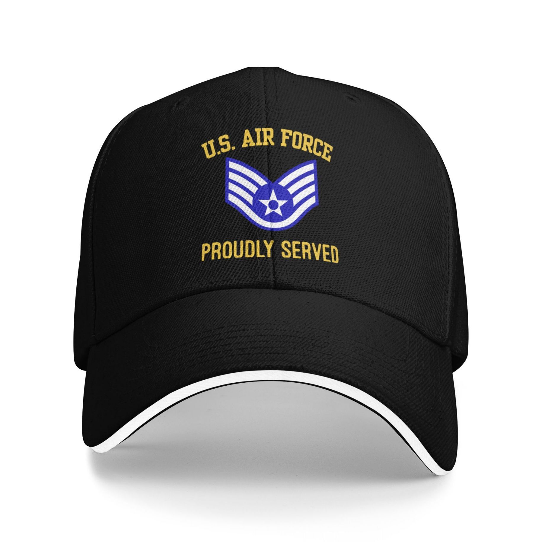US Air Force E-5 Staff Sergeant Vintage Dad Hat - Adjustable Classic Baseball Cap for Men & Women, Washed, Lightweight & Breathable, "USAF" Patch, Black, Fits 22.04"-23.62" Circumference