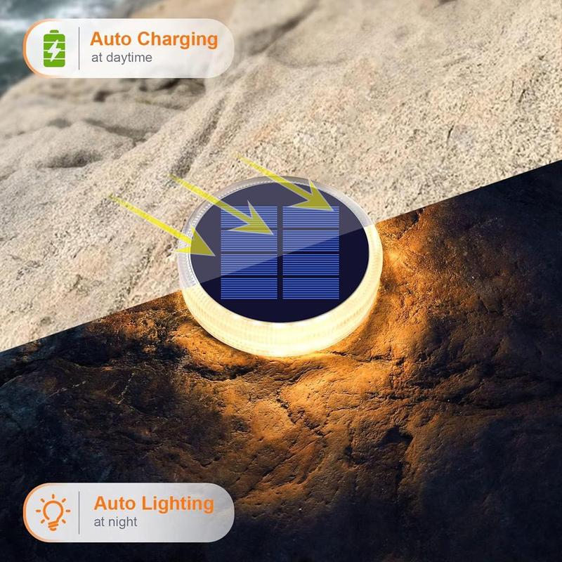 Large Round Blue and Warm Light Solar Ground Light, IP68 Waterproof Garden Decor, Automatic Outdoor Solar Deck Light for Pathways and Patios, 4/6 Pack with 30 LED for Long Lasting Illumination