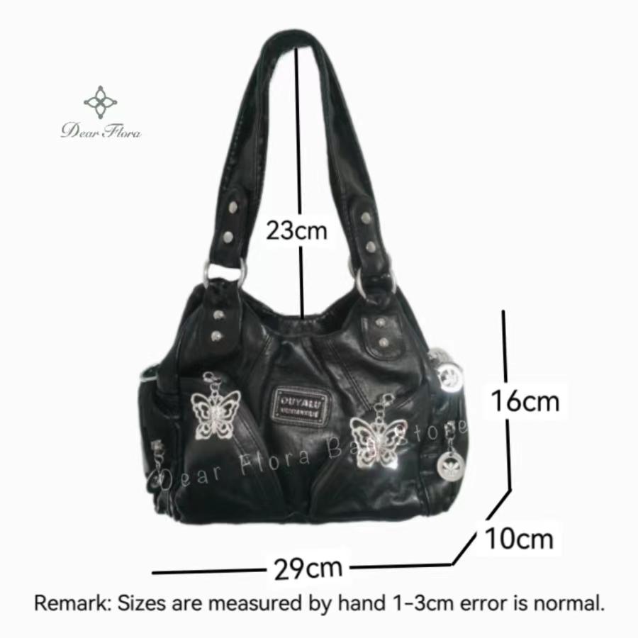 Women's Y2K Vintage Motorcycle Shoulder Bag Fashion Soft PU Chains Multiple Pockets Tote Bags Moto Style Messenger Crossbody Bag