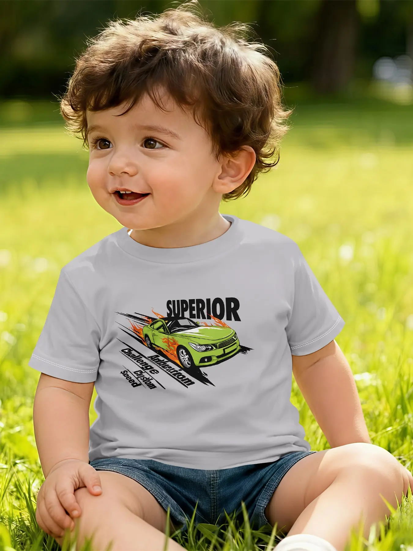 Cool car and letter print short-sleeve tees for baby boys, casual kids clothing for infants, daily and outdoor sports T-shirts. Made of 100% polyester, an ideal gift for babies!