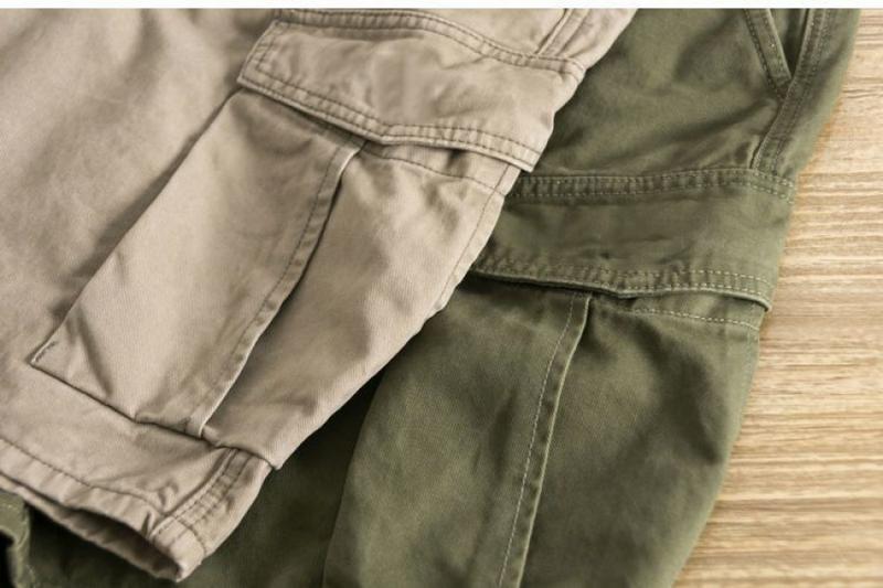 Cotton Washed Overalls Shorts Men's Yu Wenle Same Style Leisure Sports Multi-Pocket Straight-Leg Wide-Leg Pants Men short hombre