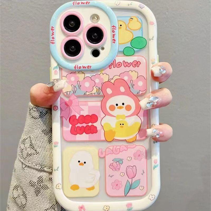 Cream Shell Phone Case with Back Clip for iPhone 16 iPhone 15 Women's 13/12 Pro Max Niche XS New Model Cute Design with Flowers & Characters