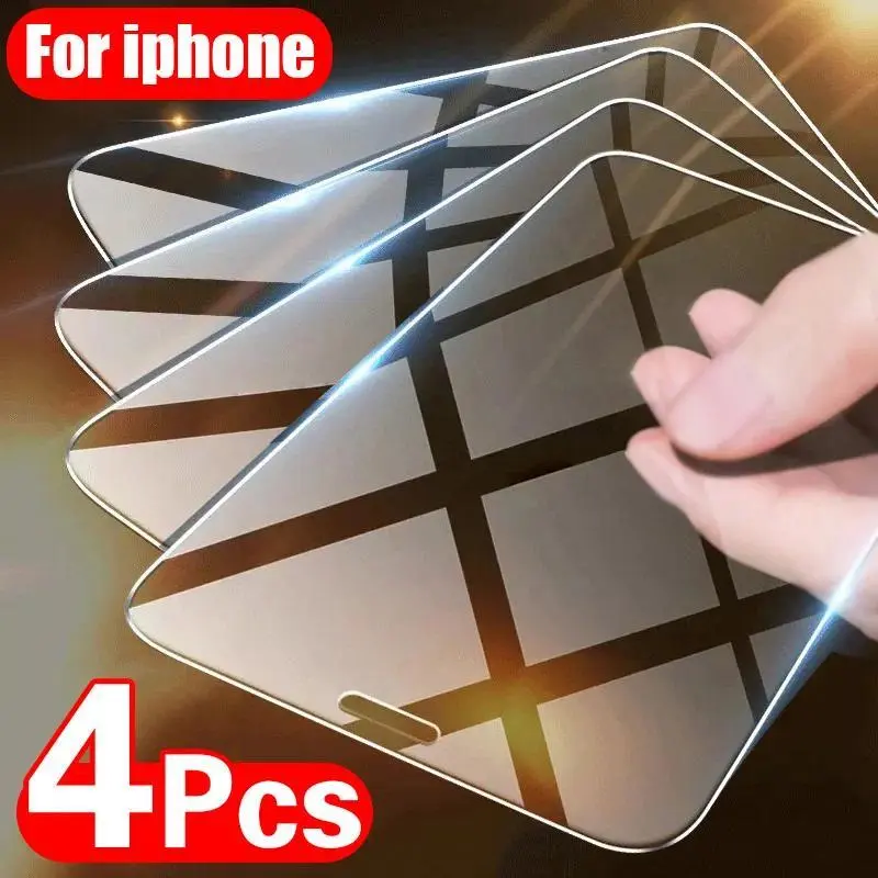 4PCS Tempered Glass Screen Protector for iPhone 6 Plus,7,8,SE,11,12,12 Pro,12 Mini,13,13 Pro,13 Mini,14,15,16,17 Pro Max, 4 Pieces, For Iphone 12 12Pro