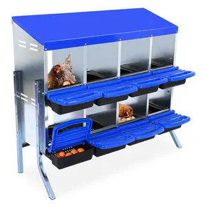 GAOMON Roll Away Metal Chicken Nesting Box – 10 Compartments, Removable Protective Lid, Easy Egg Collection, Cleanable Galvanized Steel Roosting, Blue/Orange
