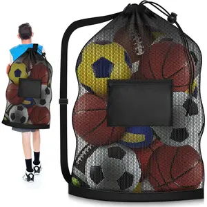Extra Large Soccer Ball Bag, 40" x 30" Drawstring Mesh Ball Bag with Pocket, Heavy Duty Sport Net Sack for Coaches, Storage Bag for Basketball, Volleyball, Gym Equipment, Swimming Gear(Gift)