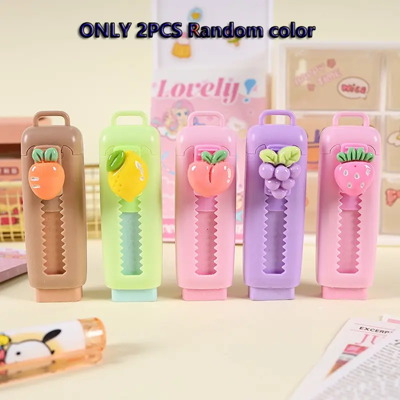 2-Pack Push-Pull Erasers, Cute Sliding Design, Student-Used Extensible Erasers, Clean Less Shavings, Suitable for Office, Back-To-School Gift