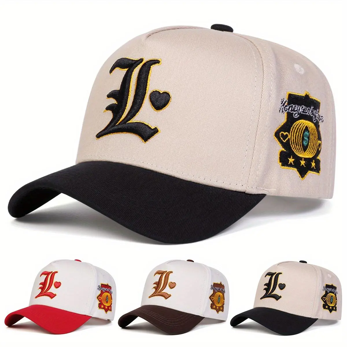 Unisex Letter L Love Heart Embroidered Baseball Cap Outdoor Adjustable Sunscreen Leisure Hat Spring Autumn Travel Tourism Beach Vacation