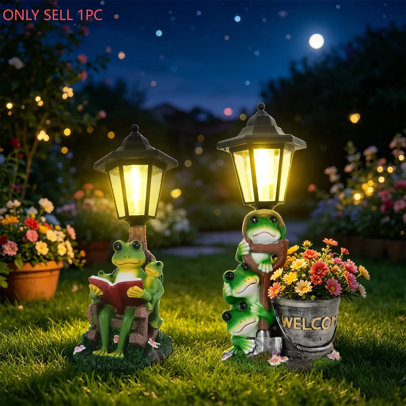 Solar Frog Outdoor Garden Statue with Flowerpot & Lantern, Resin Frog Figurine for Yard Art, Lawn Ornaments, Porch Patio Balcony, Gifts for Housewarming Birthday