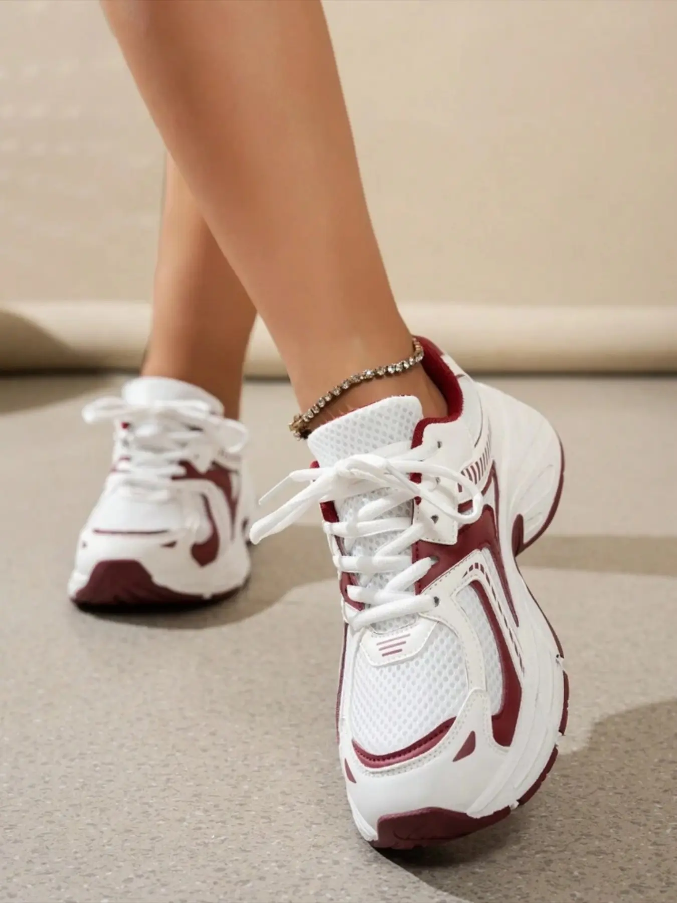 Women's Breathable Mesh Thick Sole Sport Shoes, Lace-Up Platform Casual Old School Dad Sneakers, Comfortable Versatile Daily Wear, All Seasons Sneakers