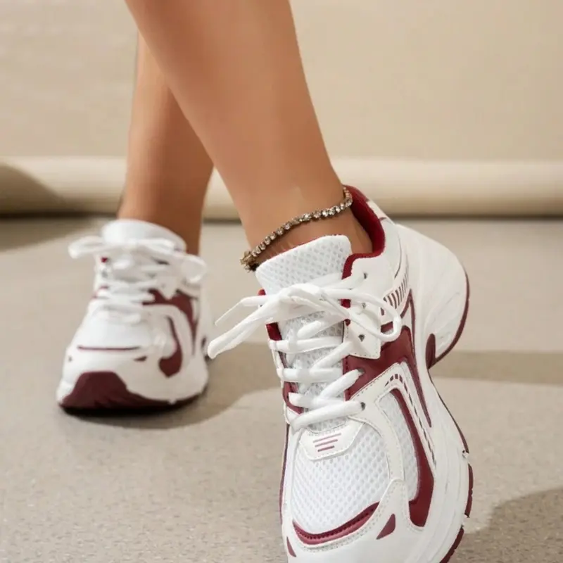 Women's Breathable Mesh Thick Sole Sport Shoes, Lace-Up Platform Casual Old School Dad Sneakers, Comfortable Versatile Daily Wear, All Seasons Sneakers, Thick Soled Sneakers