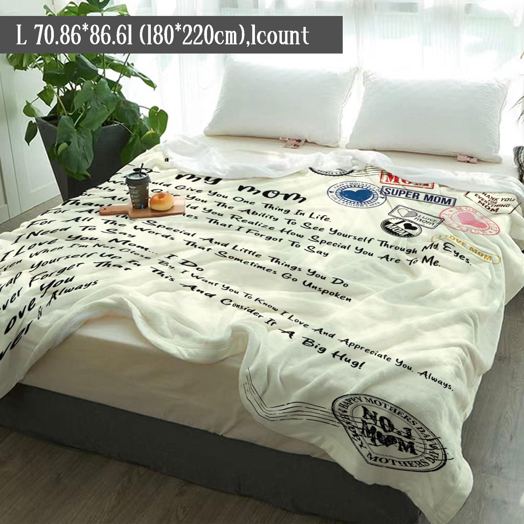 Letter Print To My Mom Soft Blanket, Slogan Print Blanket, 1 Count Multifunctional Soft Throw Blanket, Warm Nap Blanket for Home Office Travel Camping