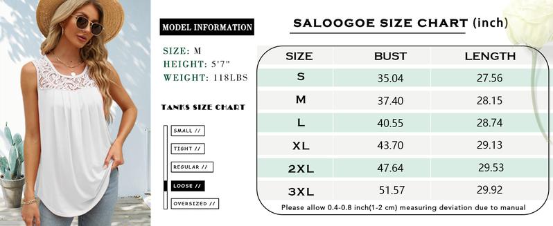 WIHOLL Summer Tank Tops for Women Loose Fit Pleated Tunics Scoop Neck Sleeveless Lace Tops Curved Hem Flowy Blue Feminine