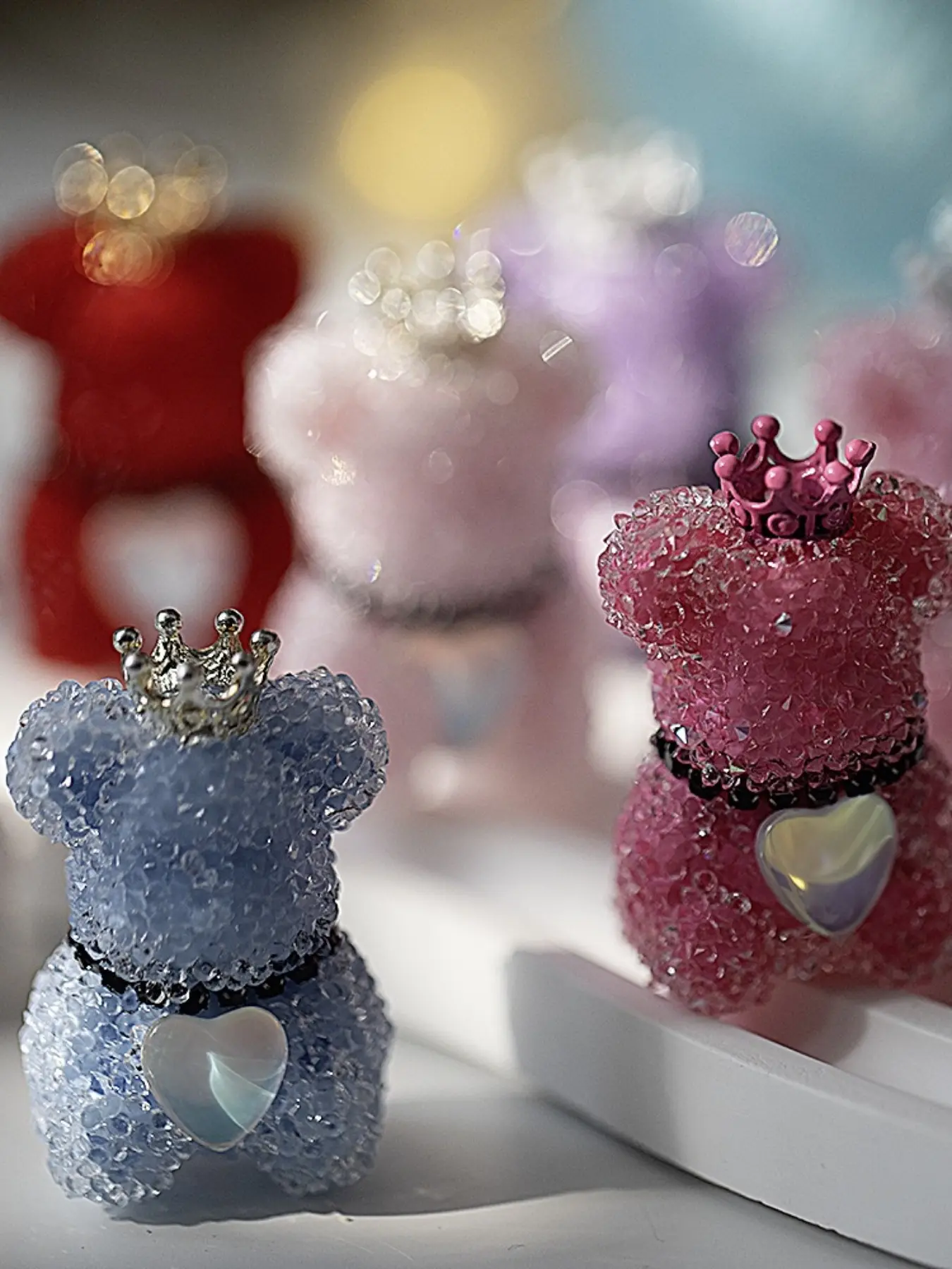 6pcs/set Candy-Colored Rhinestone Bear Heart Moon-Shaped Focal Beads for Pens, Glitter Sparkle Diamond Beads for Jewelry Making Accessories, Diy Beading Accessories, Large Crystal Rhinestone Beads Bulk for Keychain Bracelet DIY Crafting
