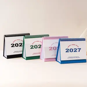 Cute Minimalist 2027 Desk Calendar, 4 Colors Available, Big Blank Grid, Sturdy Triangle Stand, Twin Wire Binding, Office & Study Table Planner
