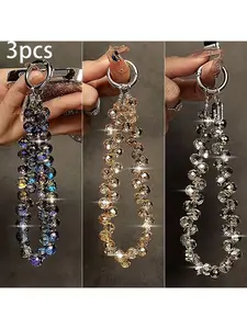 Bling Crystal Phone Strap Set for Women, Metal Circle Chains Wristlet Keychain, 3PCS Multi-Color Glitter Phone Charms for Bag, AirPods, Wallet, Y2K Aesthetic Handheld Strap, Perfect for Party Date Daily