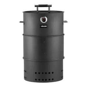 VEVOR Charcoal Smoker Grill, 18.5" Barrel Charcoal BBQ Smoker, Coated Steel Outdoor Barbecue Grill with 2 Grilling Grates, 1 Hanging Rod, 6 Hooks Thermometer, Ideal for Party Backyard Patio Cooking