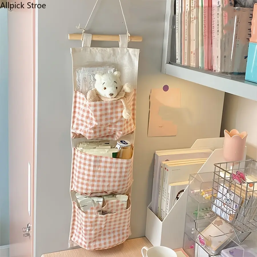 Canvas Wall-Mounted Hangable Storage Organizer, Unisex Multifunctional Bag with Pockets for Multipurpose Storage, Storage Organiser