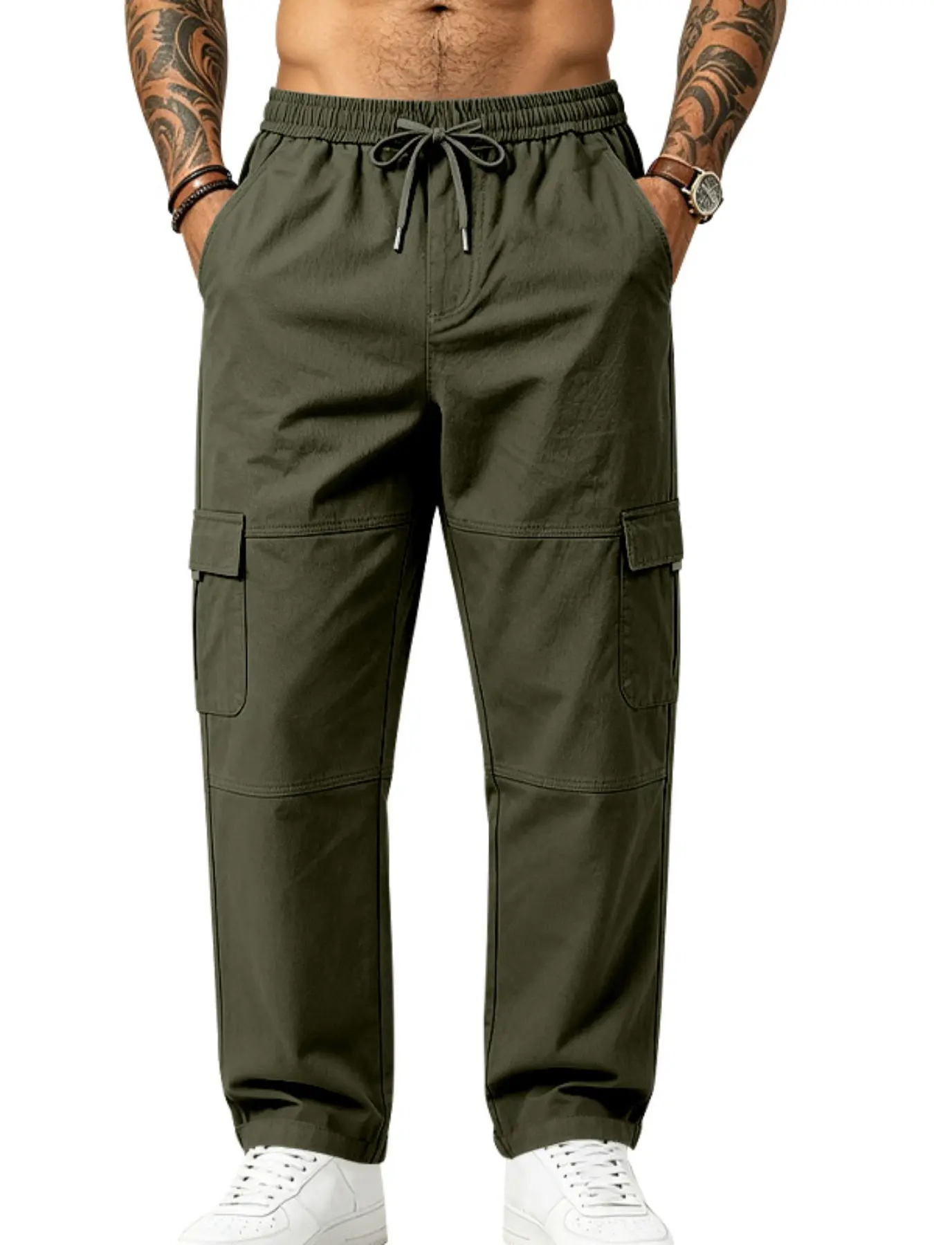 Men's Elastic Drawstring Waist Cargo Pants, Multi Side Pockets Straight Leg Work Trousers, Lightweight Loose Fit Casual Outdoor Hiking Walking Jogger Pants Daily Streetwear Multiple Colors