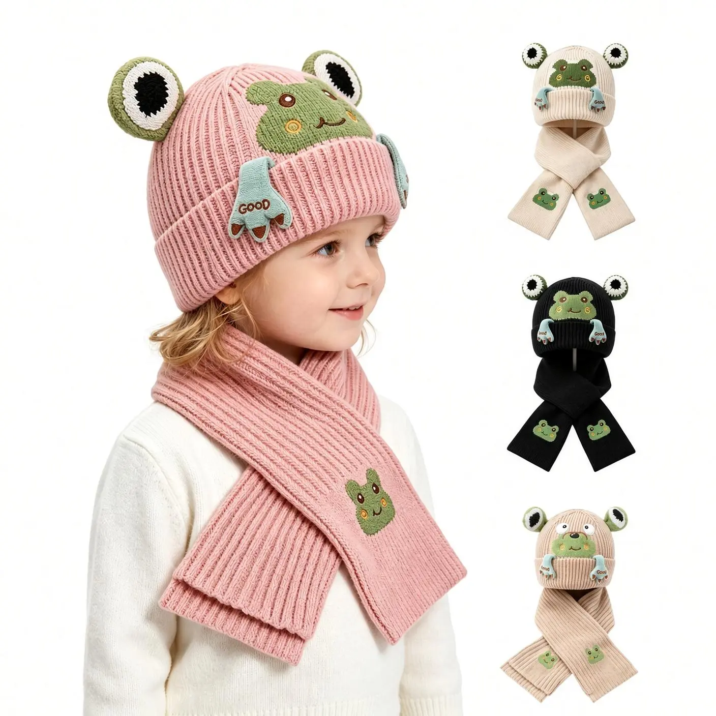 Frog-shaped knitted hat—a cute and cozy pull-on hat made from soft material. Featuring a playful animal design, it is suitable for autumn and winter, travel, outdoor walks, and everyday wear.