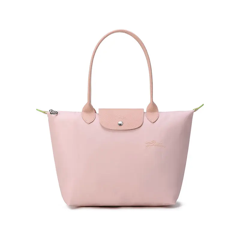 Longchamp Le Pliage 28 Tote Bag for Women, Minimalist Eco-Friendly Style with Silver Metal Hardware, Canvas and Leather, Sakura Pink