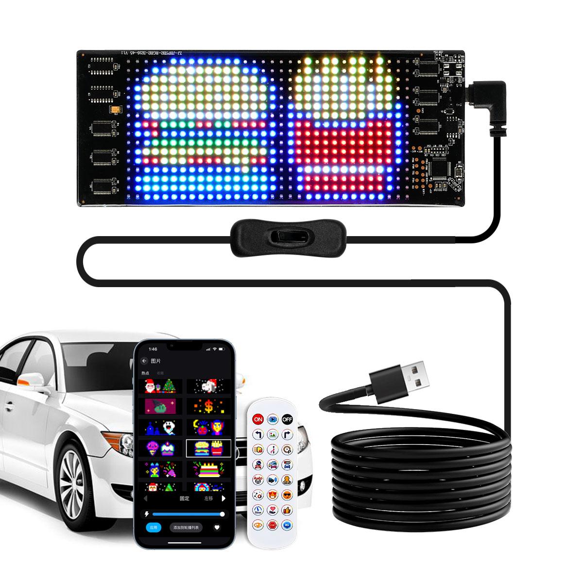 Dynamic Pixel Matrix Car Smart Display APP Remote Dual Control RGB Flex Film Screen DIY Animation Real Time Music Sync Voice Activated Gift For Men Tech Upgrade
