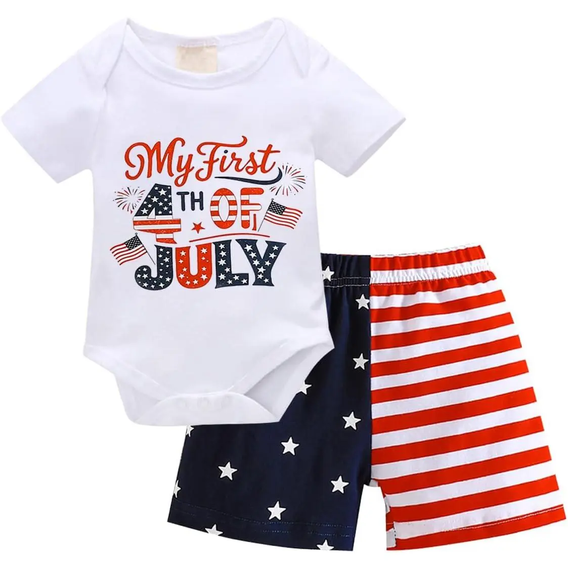 Baby Boy 4th of Jly Otfits Short Sleeve Bodysit + Stars Stripe Short American Flag Newborn Smmer Shorts Set
