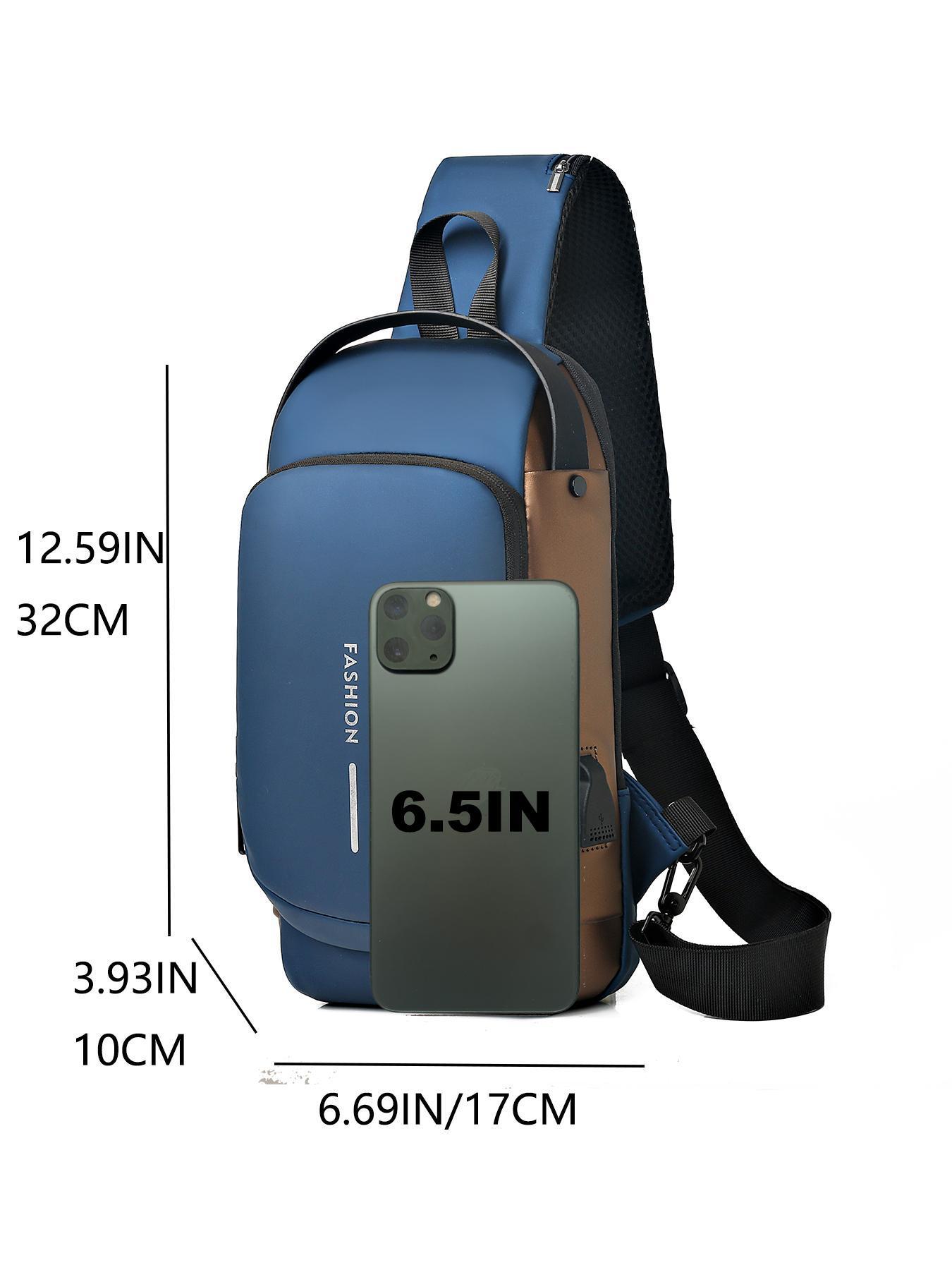 Men's Casual Plain Zipper Anti-theft Belt Bag, Large Capacity Business Chest Bag with Usb Port, Trendy All-match Waterproof Bum Bag for Daily Used