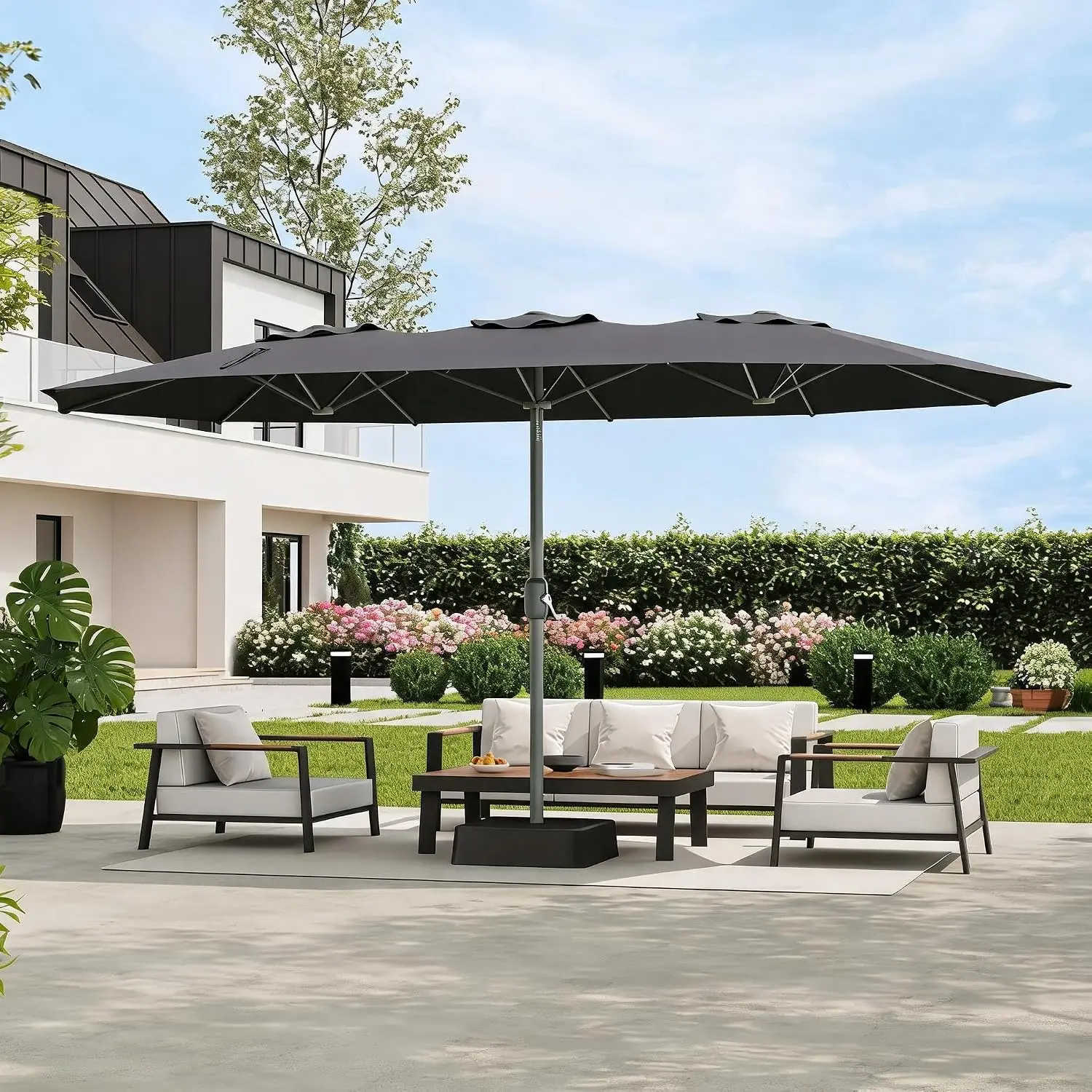 Gaomon 9x15 ft Large Outdoor Umbrella with Base, Extra Wide Patio Umbrella with UV Protection, Heavy Duty Backyard & Pool Umbrella with 12 Ribs for Garden Patio Balcony