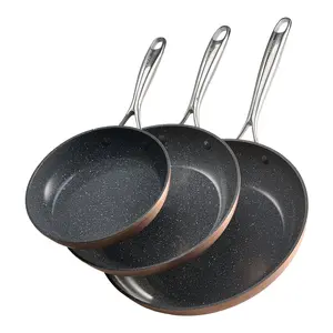 【DealsForYouDays】VEVOR Frying Pan Skillet, Aluminum Egg Fry Pans, 3 Piece (8, 10, 12 in), Nonsitck Ceramic Heavy-Duty Skillets with Heat-Resistant Handle, Chef's Cookware, for Oven, Gas, Electric, Induction, Grey
