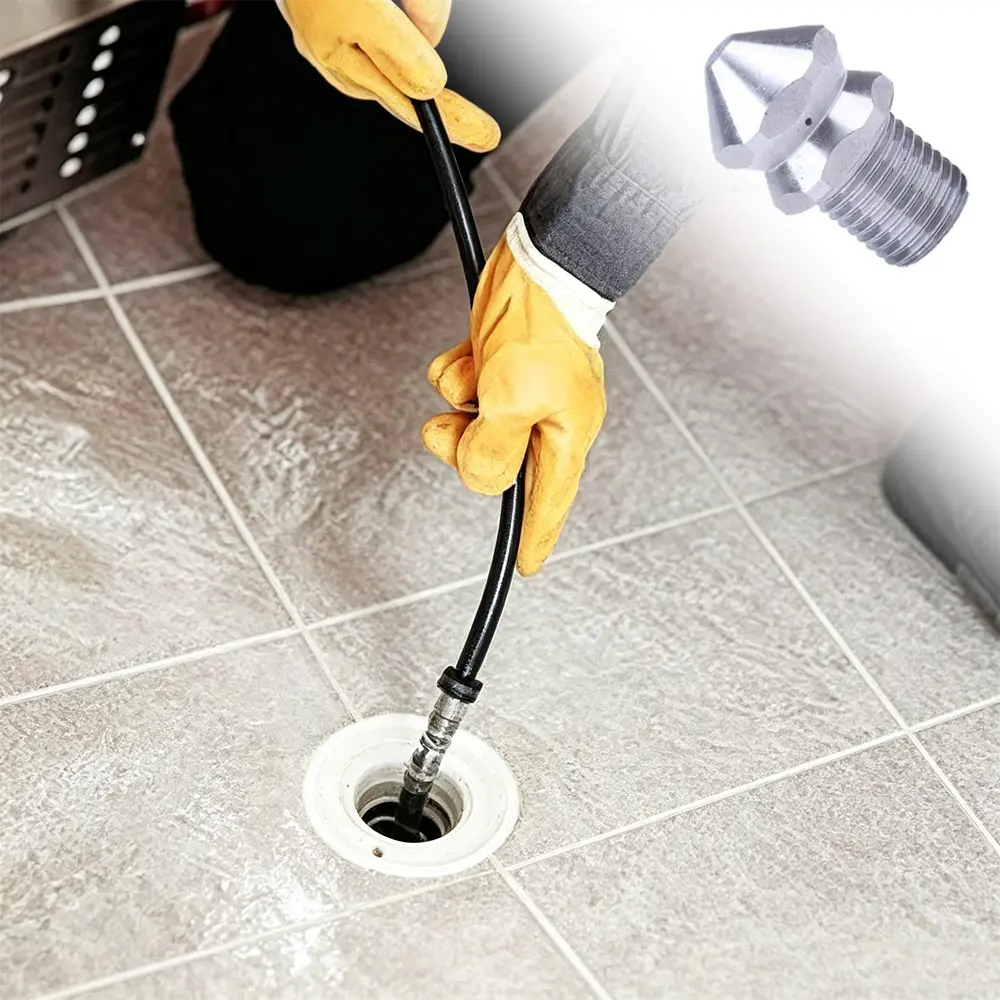 Household pipeline dredging accessories, 1 front and 3 rear spray drainage cleaning nozzles, universal threaded rotary sewer nozzle for pressure cleaning machines, effectively removing kitchen drainage pipes and daily sewer blockages