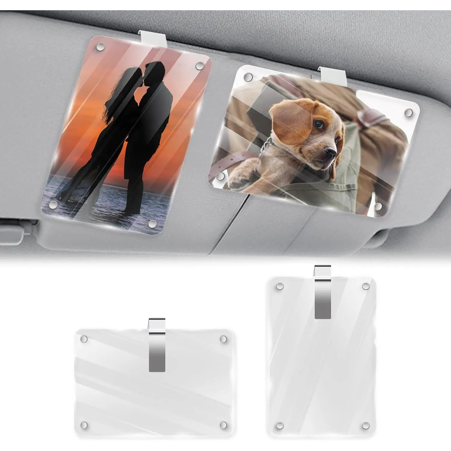 Visor Photo Clip,   Picture Frame Holder with Visor Clips, Personalized Sun Visor Custom Photo Display Frames for , Family, Couples, Fridge,  Interior Accessories