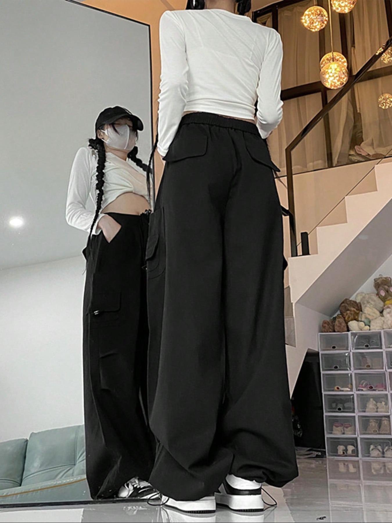 Women's Solid Wide Leg Pants, Loose Legged Pants, Baggy Legged Pants, Casual Comfy Trousers for Daily Wear, Ladies Bottoms for All Seasons