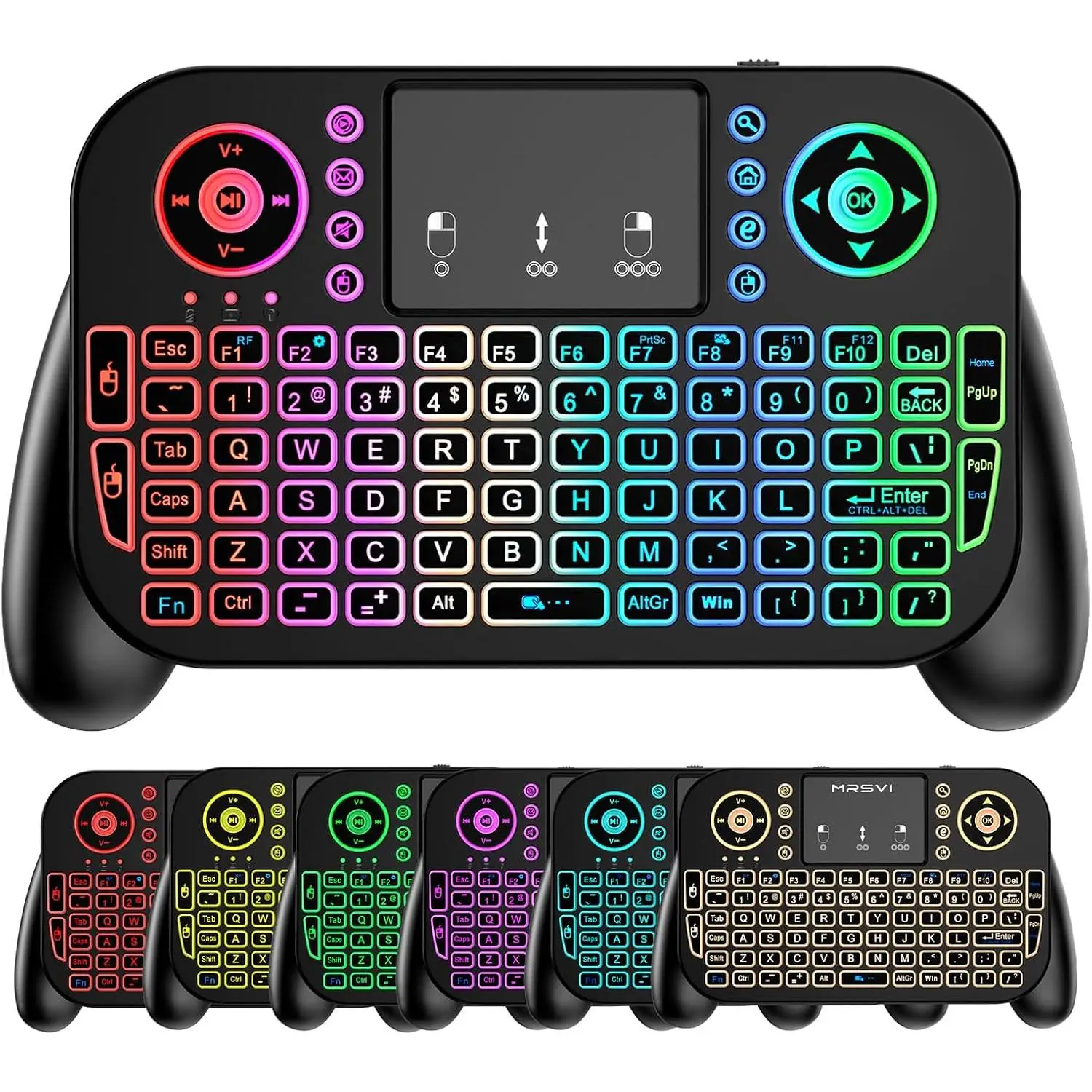 Mini Keyboard with Touchpad-2.4GHz & Bluetooth Dual-Mode,7-Color Backlight, Multimedia Hotkeys, Rechargeable, for Android TV Box, Smart TV, Projector, PS3, PC, Tablet, Windows/iOS/Android