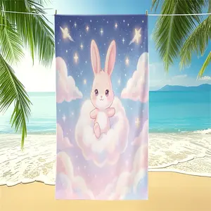 Dreamy Starry Sky & Cottagecore Bunny Print Beach Towel, Soft & Skin-Friendly, Durable & Machine Washable, Perfect for Beach Pool Parties & Home Use, Cheerful Gift Idea