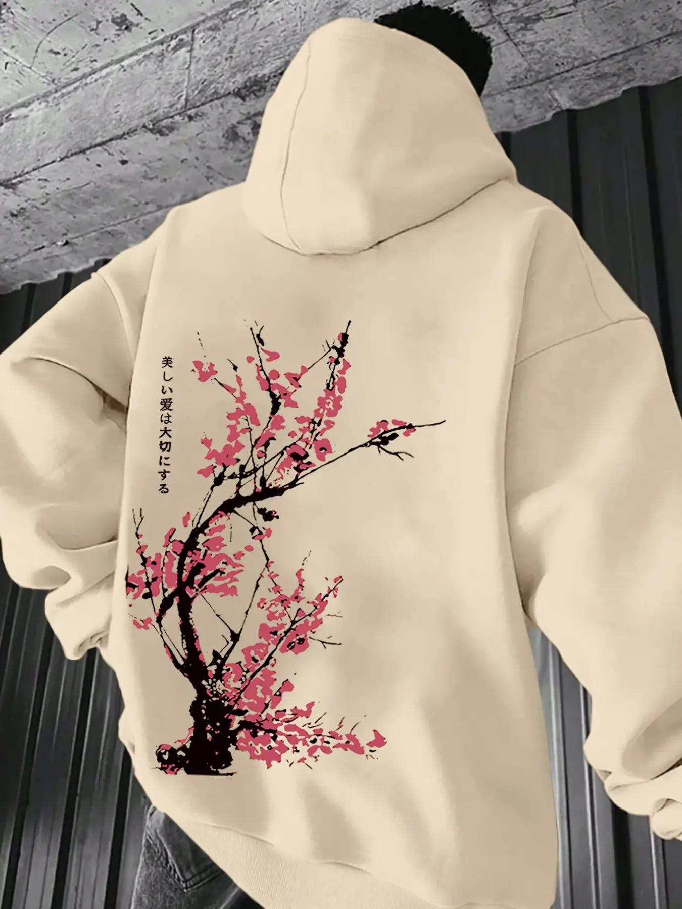 Men's Plum Blossom Pattern Graphic Sweatshirt, Loose-Fitting Casual Hoodie, Comfortable Fall & Winter Top, Ideal for Daily Commute