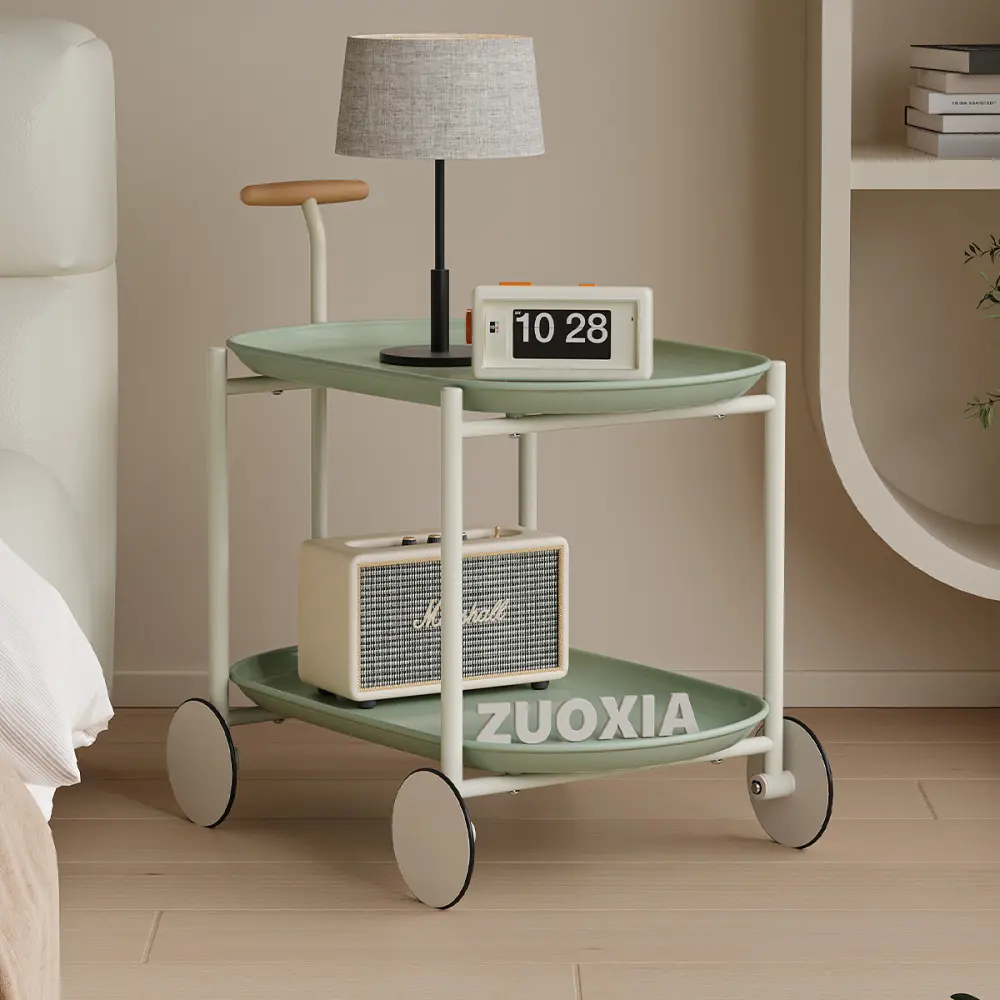 Green Moon Storage Cart, Nordic Style Rolling Utility Cart with 2 Tier Shelves, Mobile Storage Organizer Trolley for Kitchen, Living Room, Bedroom, Bathroom, Sofa Side Table, Space Saving Storage Rack, Modern Home Decor Furniture