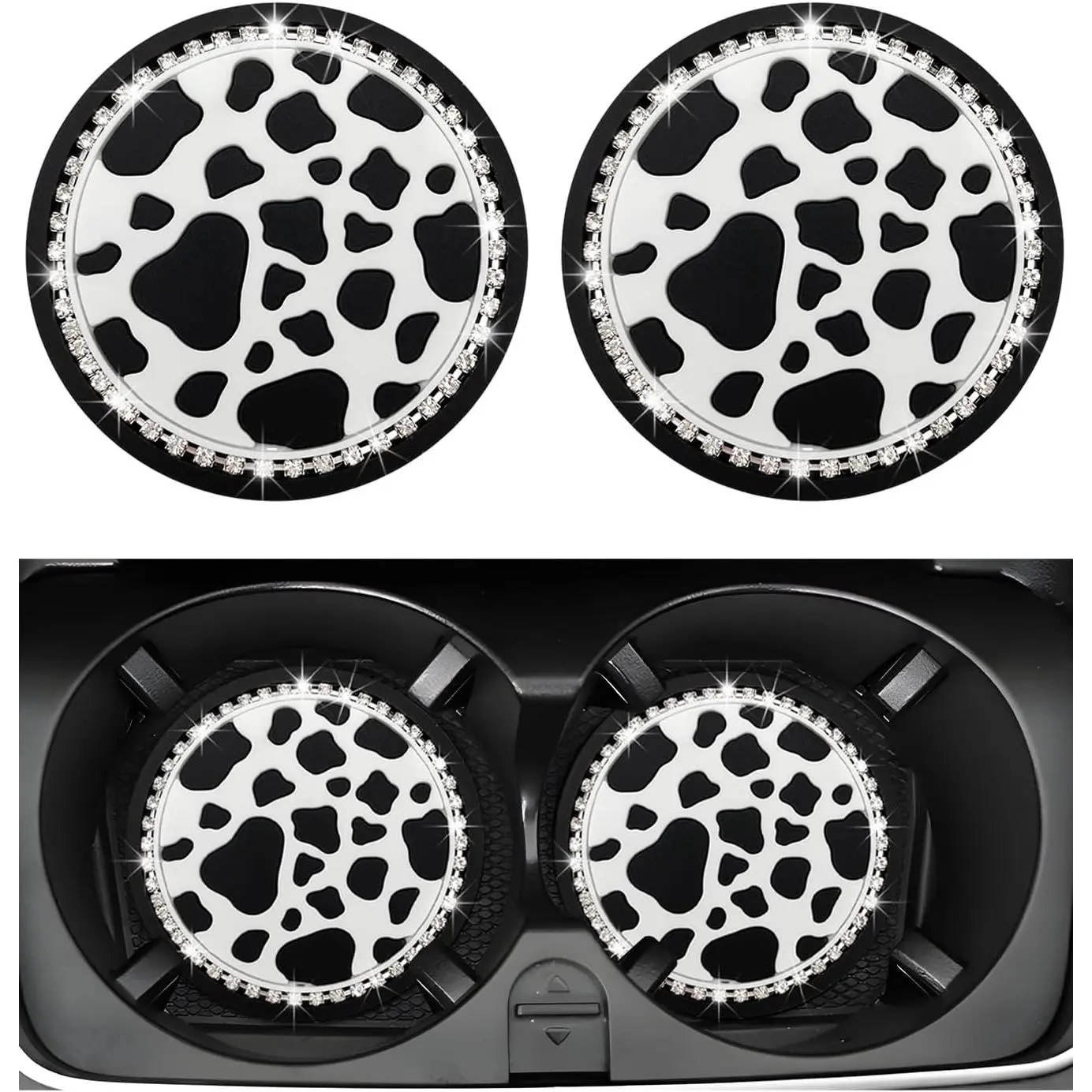 2 count   Cup Coaster, 2.75 Inch Anti-Slip Auto Cup Holder Insert Coaster, Anti Slip Bling Cup Mats with Flower ,  Interior  Accessories ()