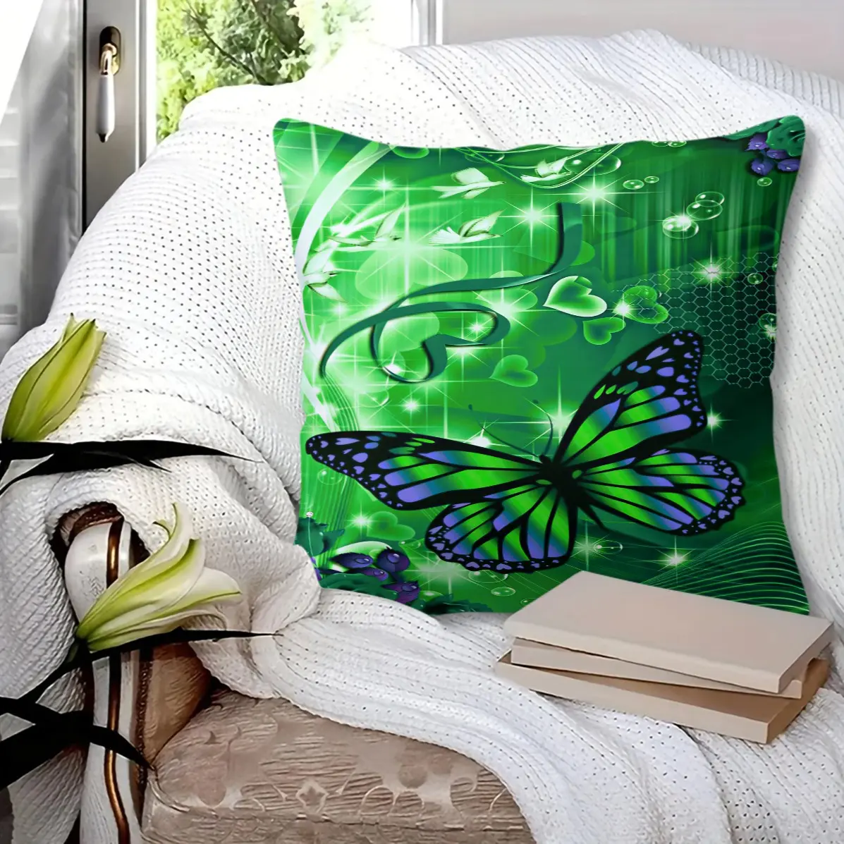 Bohemian Spiritual Aesthetics Butterfly Emergence Freedom Style Pillow, Machine Washable, Diverse Artistic Trendy Print, Plush and Soft Filling, Universal for All Scenes and Crowds Sofa Decorative Cushion (Includes Pillow Core, Removable)