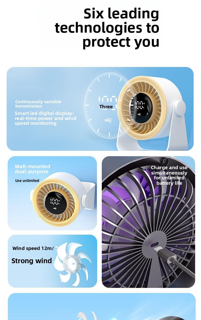 Desktop USB Fan for Office and Students, Silent Small Fan with Digital Display, High-Speed Turbo Fan for Home Use