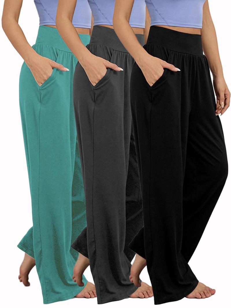 Women's Plain Pocket High Waist Joggers, Casual Comfy Wide Leg Trousers For Outdoor Sports, Airport Outfit，Women's Sport & Outdoor Lounge Outfit Clothing For All Seasons, Wide Leg Sweatpants