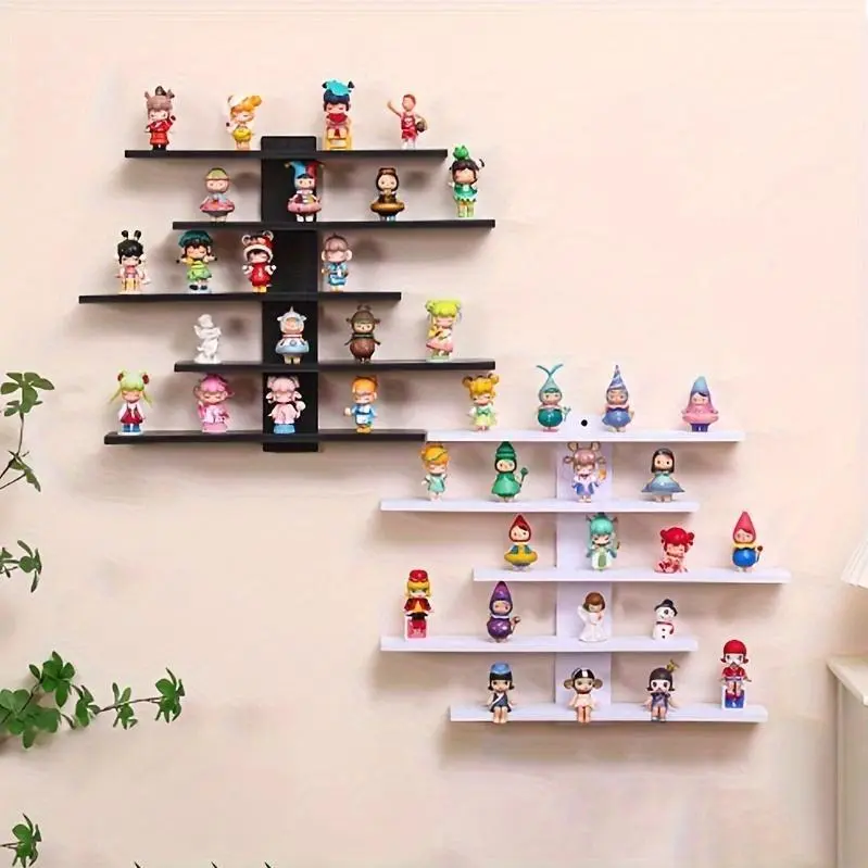 5-Tier Adjustable Wall-Mounted Floating Display Shelves, Fiberboard Modern Decorative Storage Rack, Multifunctional Home & Office Shelving Unit For Action Figures, Building Blocks, Collectibles, Dolls, Statues, Perfect Holiday Gift, Floating Shelves