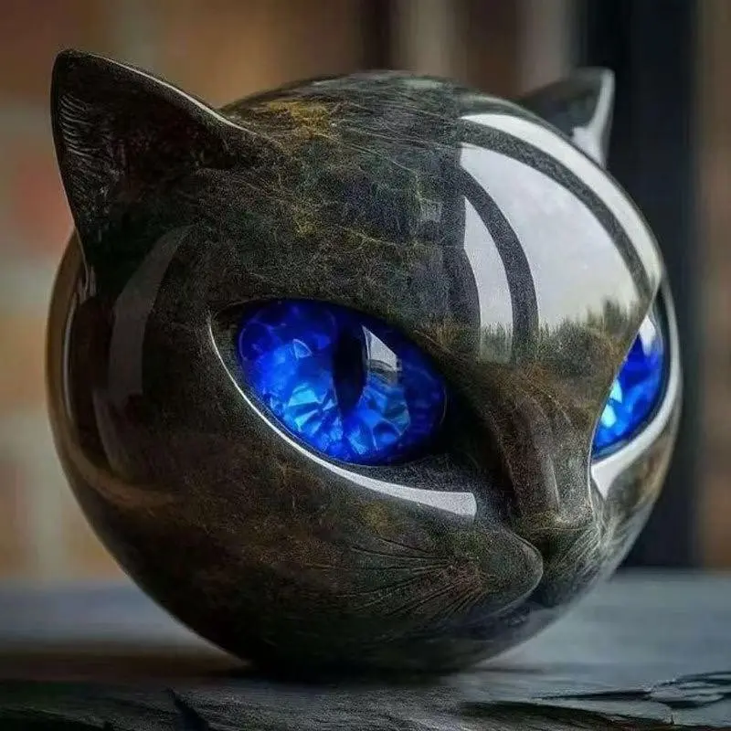 Luxurious Cat Stone Sculpture, Elegant Cat Statue, Obsidian Cat Figurine, Ornate Home Decor, Creative Resin Ornament