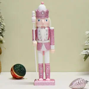 12 Inches Traditional Wooden Nutcracker Soldier Figures Christmas Decorations for Xmas Indoor Tabletop Fireplace Home Farmhouse Ornaments (Pink)
