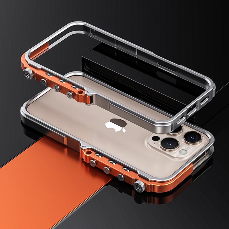 [Free !ship] Full Metal Bezel Bumper Case for iPhone 17 Pro Max16 Pro Max 17 Pro 16 Pro 16 15 14 13, Full-Frame Armor Aluminum Alloy Bumper No Back Cover, Punk armor style, Mechanical Screw Button Design, Minimalist Bare-Hand Feel Fit Lightweight