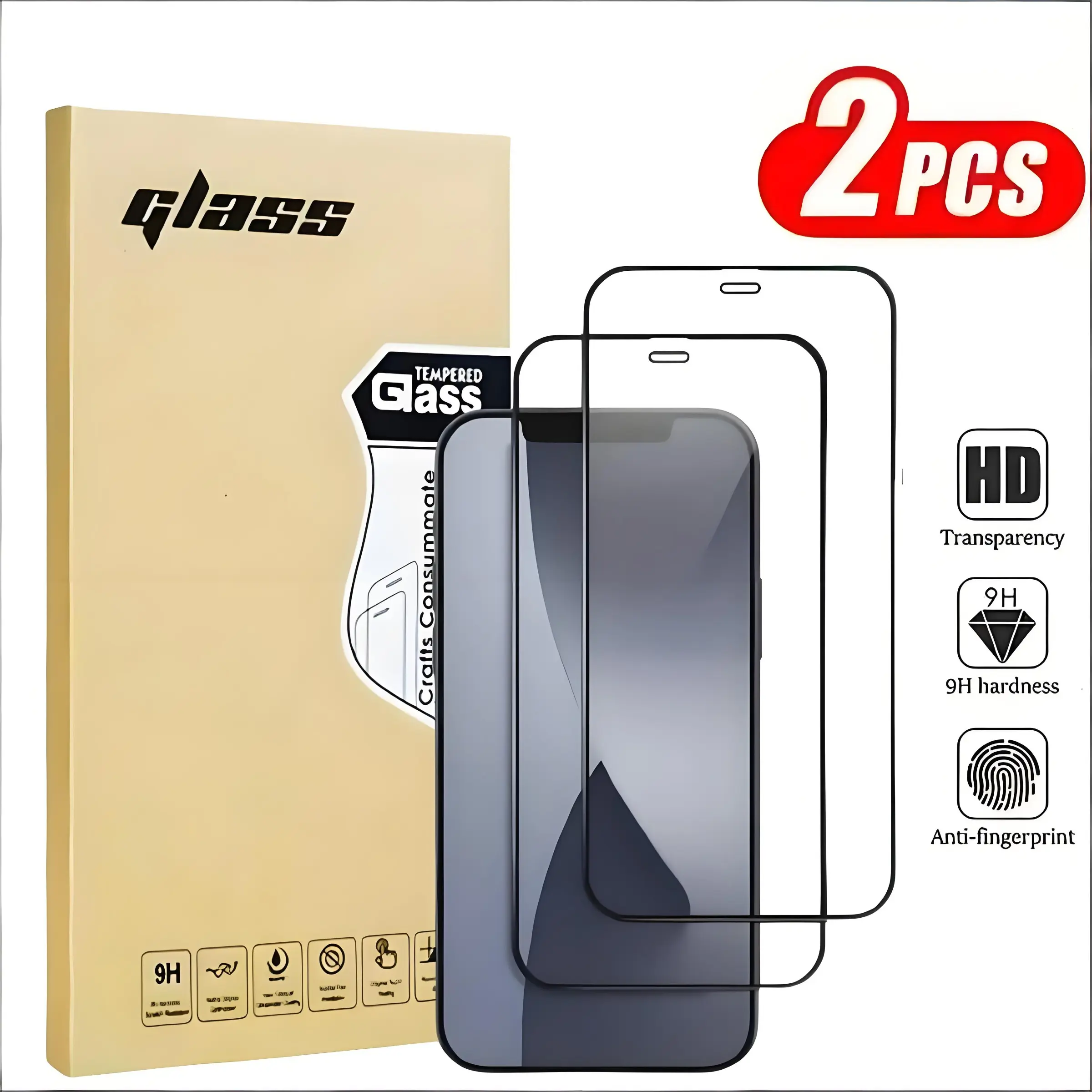 2-Pack Glossy Tempered Glass Screen Protectors, Tempered Glass Film, Accessories, 9H Hardness, Protection, 2.5D Edge, Anti-Scratch, Bubble-Free for iPhone 17 Pro Max, 16, 15 Plus, X, XS, XR, XS Max, 11, 12 Mini, 13, 14 Pro Max