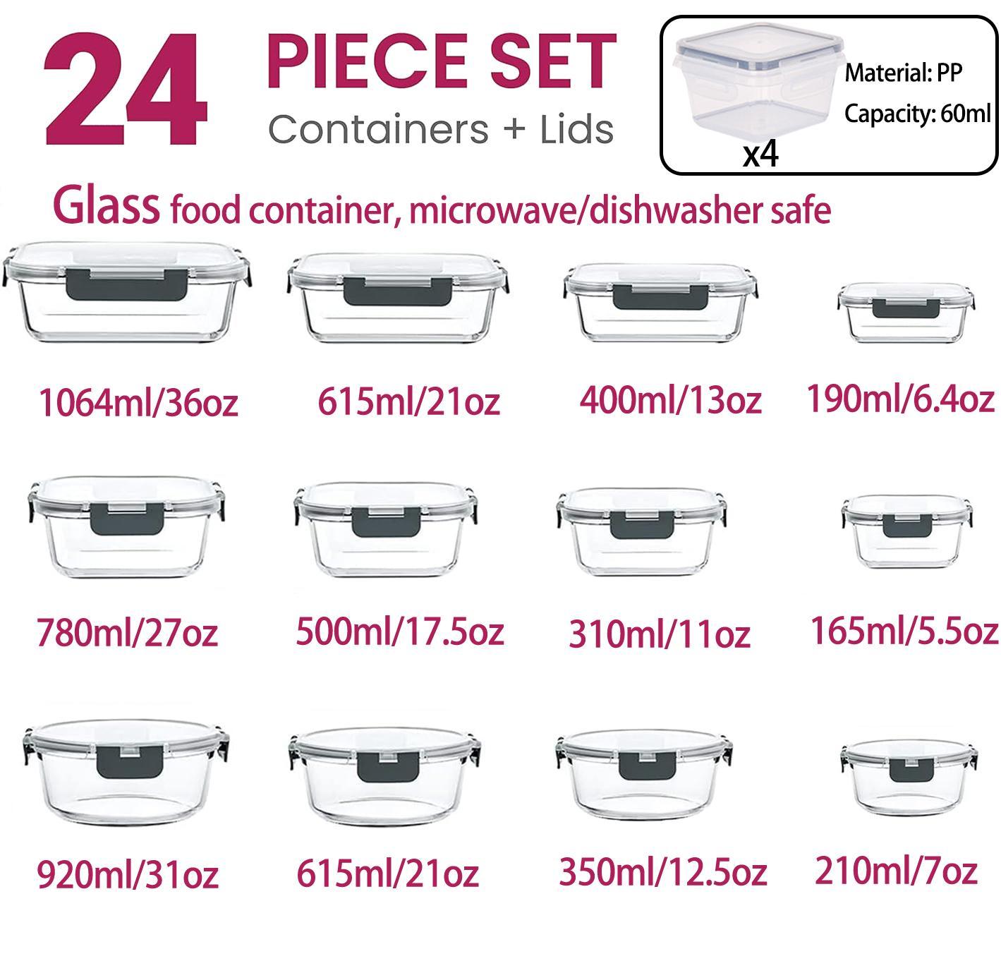 18-Pack Blue Glass Food Storage Containers 6 Sizes Square & Rectangle Airtight Leakproof Lids BPA-Free Microwave Freezer Safe for Kitchen Organization Meal Prep