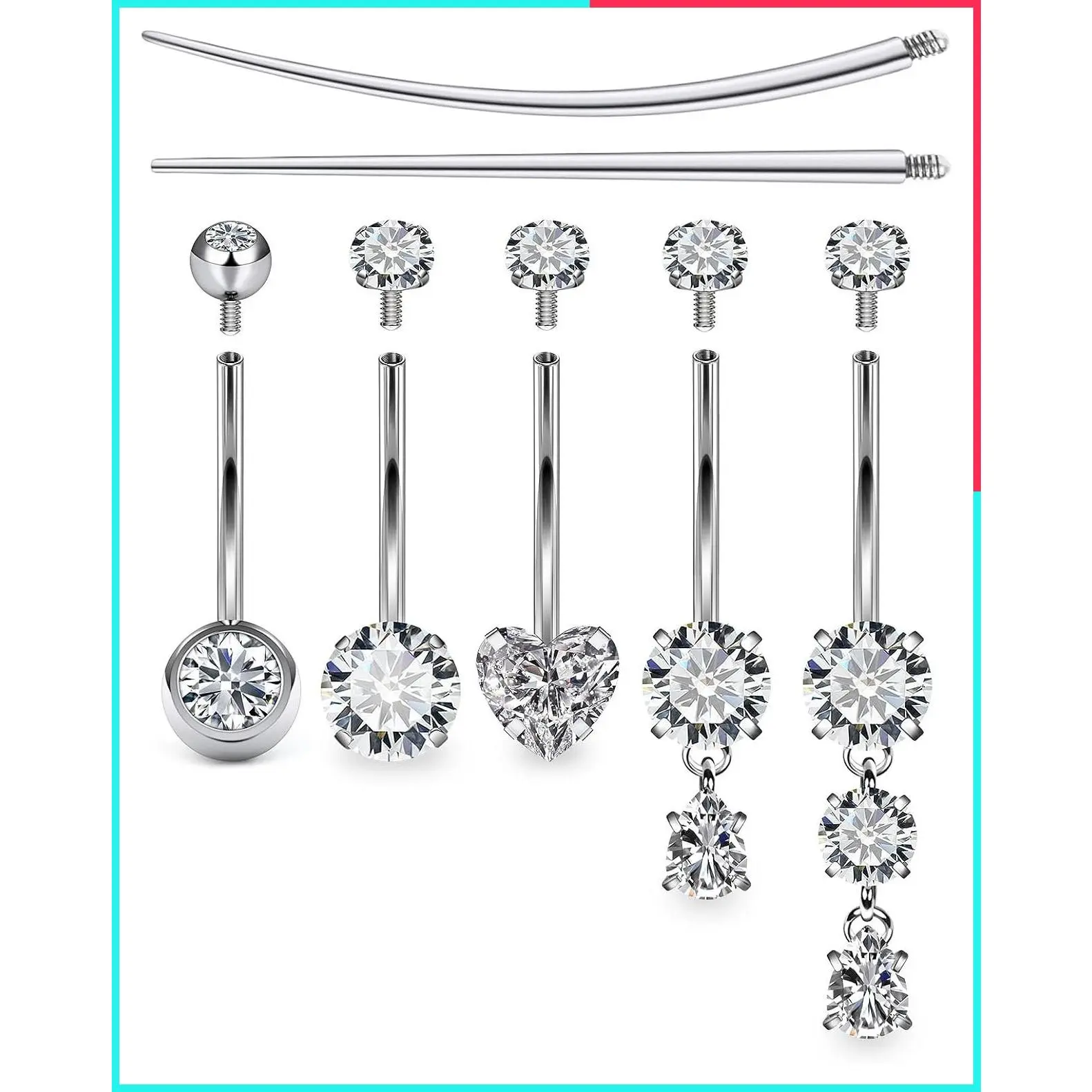 Internally Threaded Surgical Steel Belly Button Rings, Extra-Long & Short Simple Navel Piercing Jewelry for Women Men, 14G, 10mm 12mm 14mm 16mm